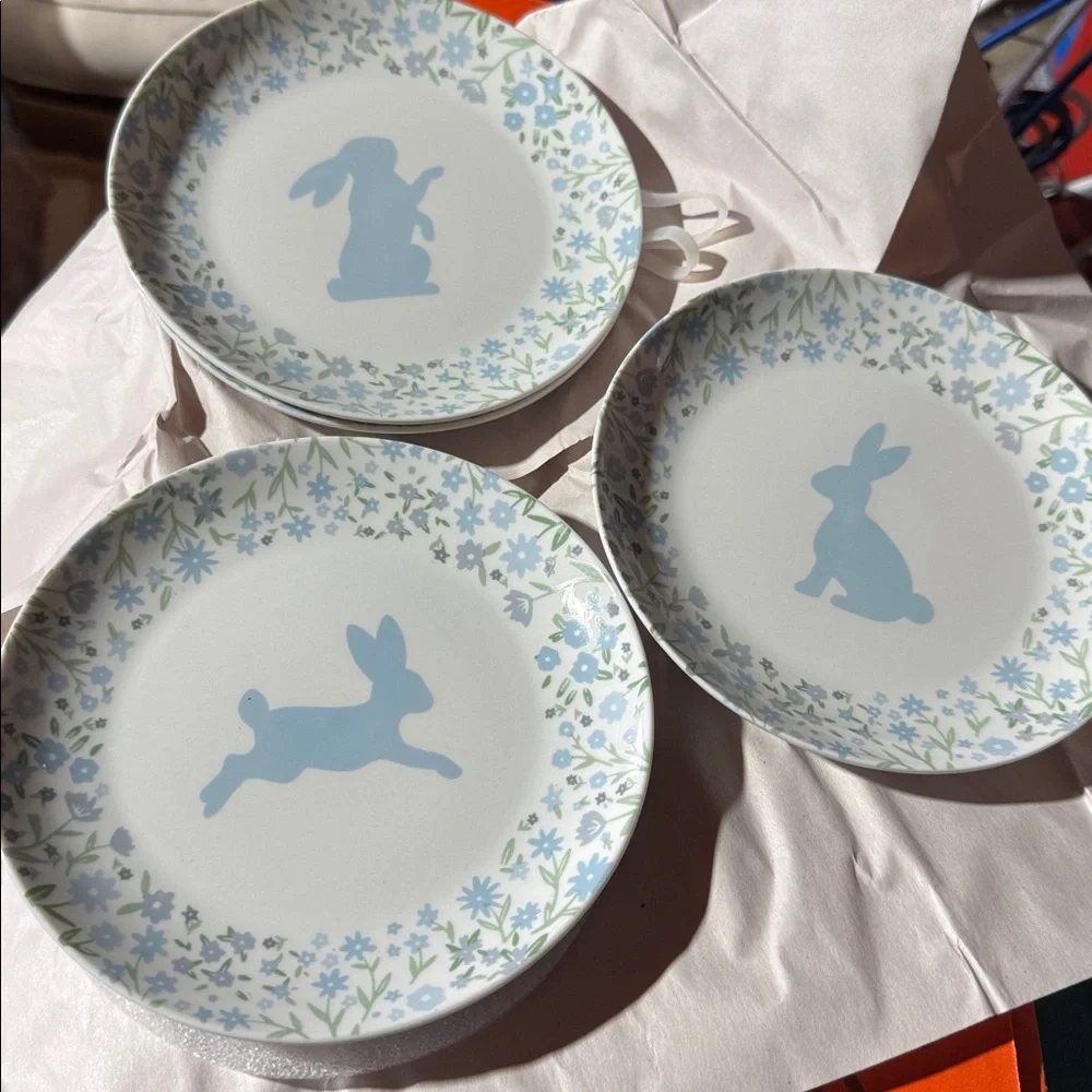 Sur La Table Easter plates blue Toile Farmhouse Bunny